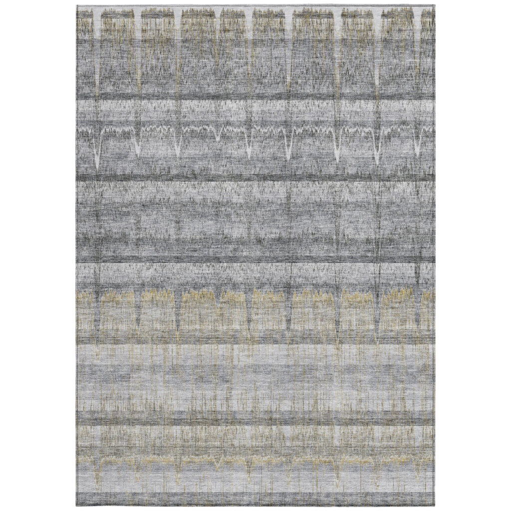 3' X 5' Gray Silver And Charcoal Striped Washable Indoor Outdoor Area Rug