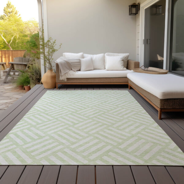 8' X 10' Mint Green And Ivory Geometric Washable Indoor Outdoor Area Rug