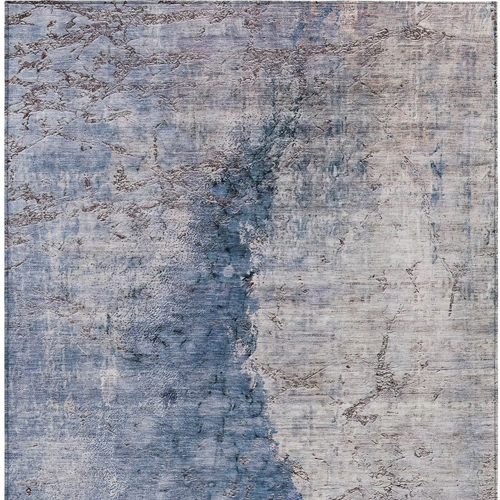 9' X 12' Navy Blue And Gray Abstract Washable Indoor Outdoor Area Rug