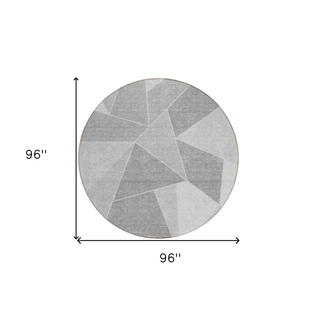 8' Gray Silver And Graphite Round Geometric Washable Indoor Outdoor Area Rug
