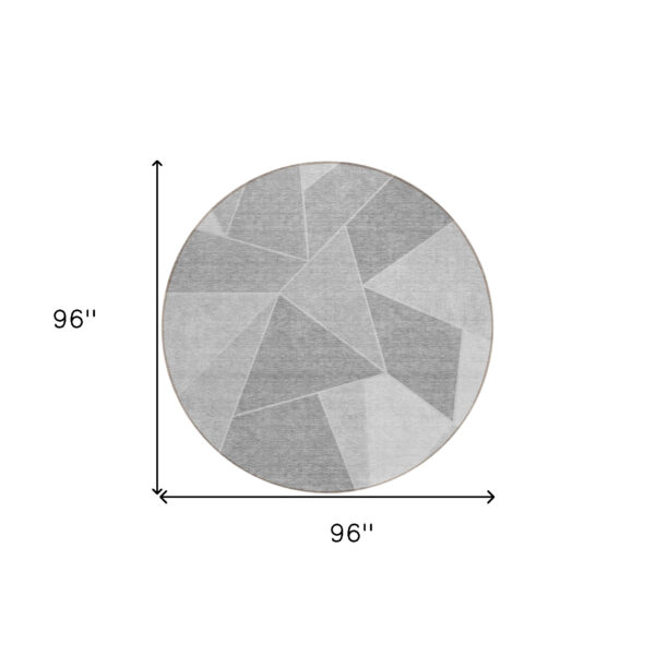 8' Gray Silver And Graphite Round Geometric Washable Indoor Outdoor Area Rug