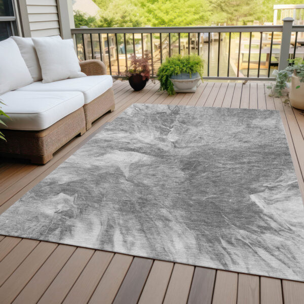 10' X 14' Gray Silver And Charcoal Abstract Washable Indoor Outdoor Area Rug