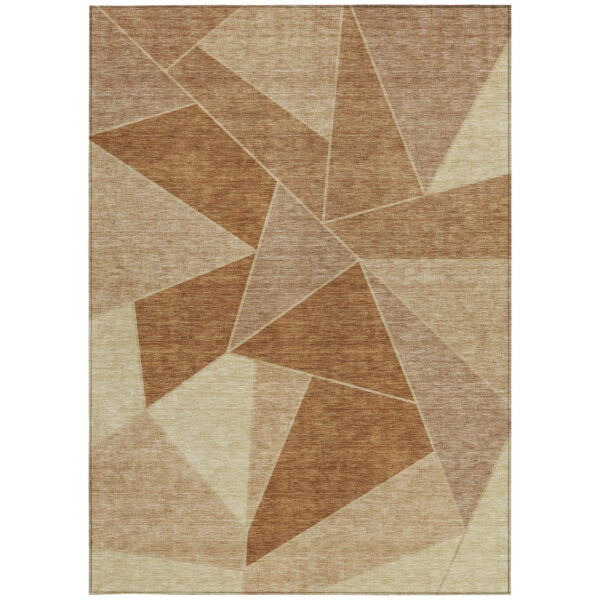 3' X 5' Orange Copper And Beige Geometric Washable Indoor Outdoor Area Rug