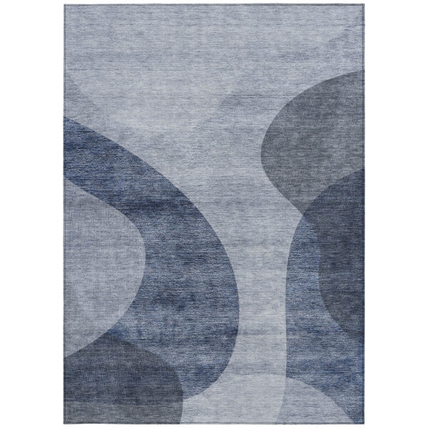 3' X 5' Denim Blue And Sky Blue Abstract Washable Indoor Outdoor Area Rug