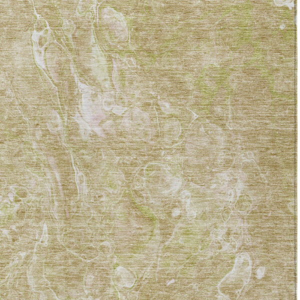 5' X 8' Beige Ivory And Artichoke Green Abstract Washable Indoor Outdoor Area Rug