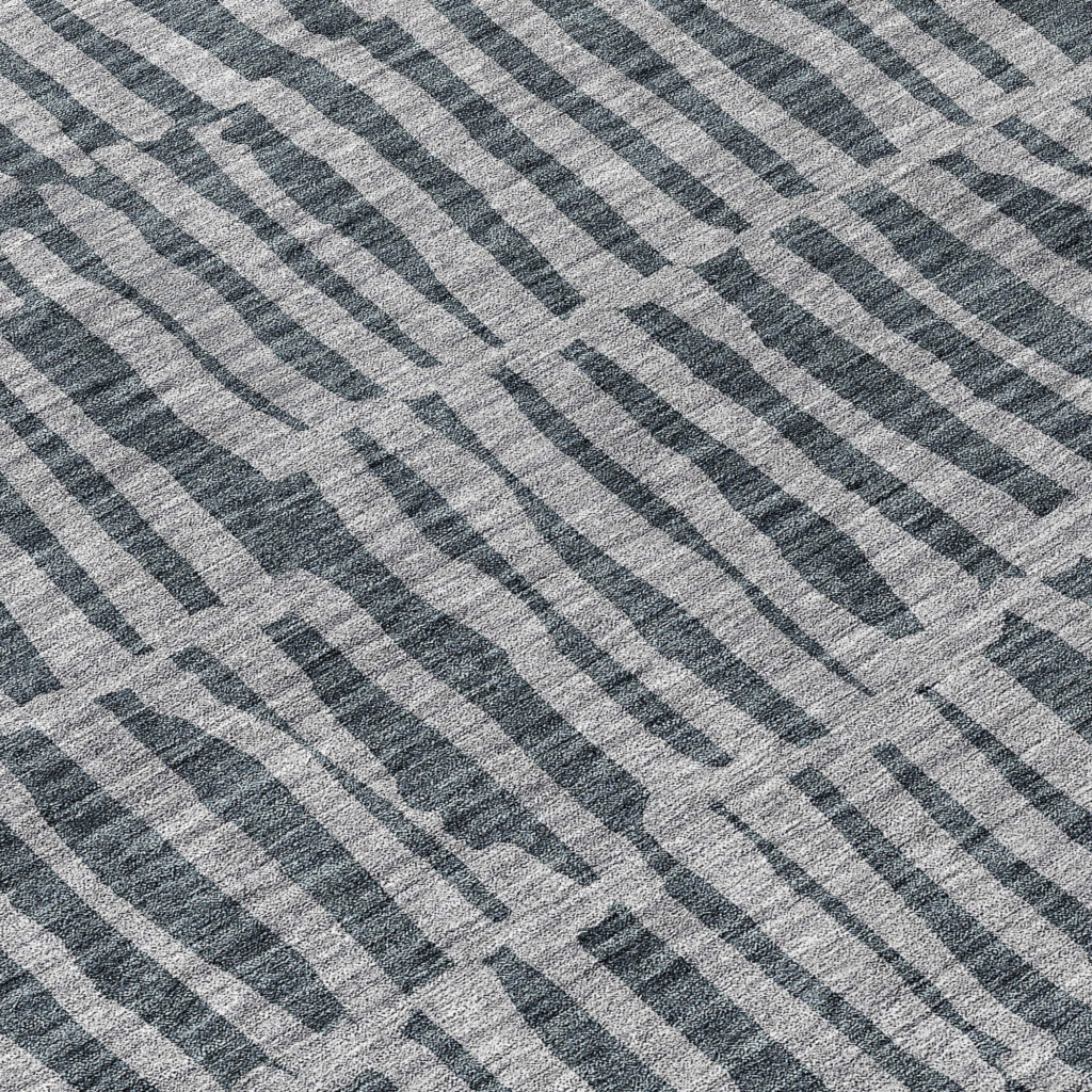 8' Charcoal And Gray Round Striped Washable Indoor Outdoor Area Rug