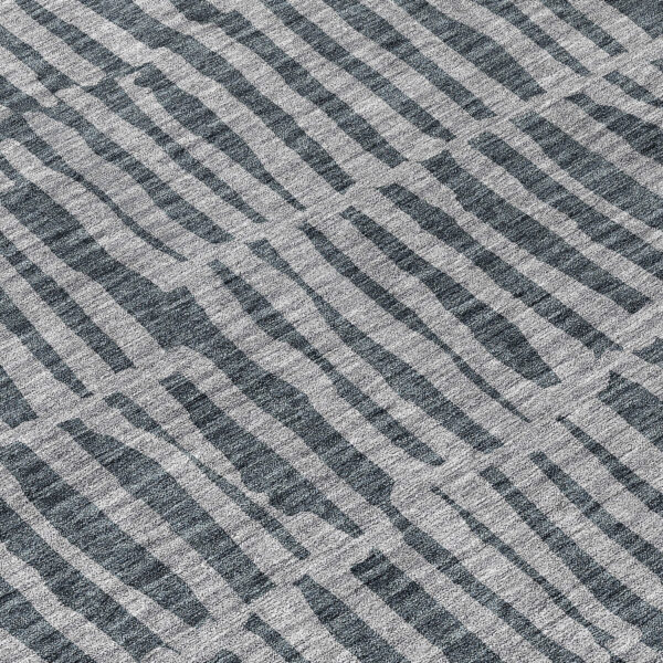 8' Charcoal And Gray Round Striped Washable Indoor Outdoor Area Rug