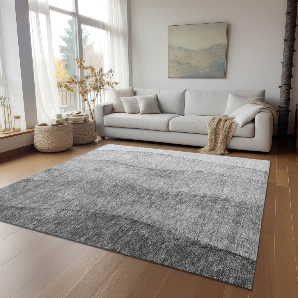 3' X 5' Gray Silver And Charcoal Ombre Washable Indoor Outdoor Area Rug
