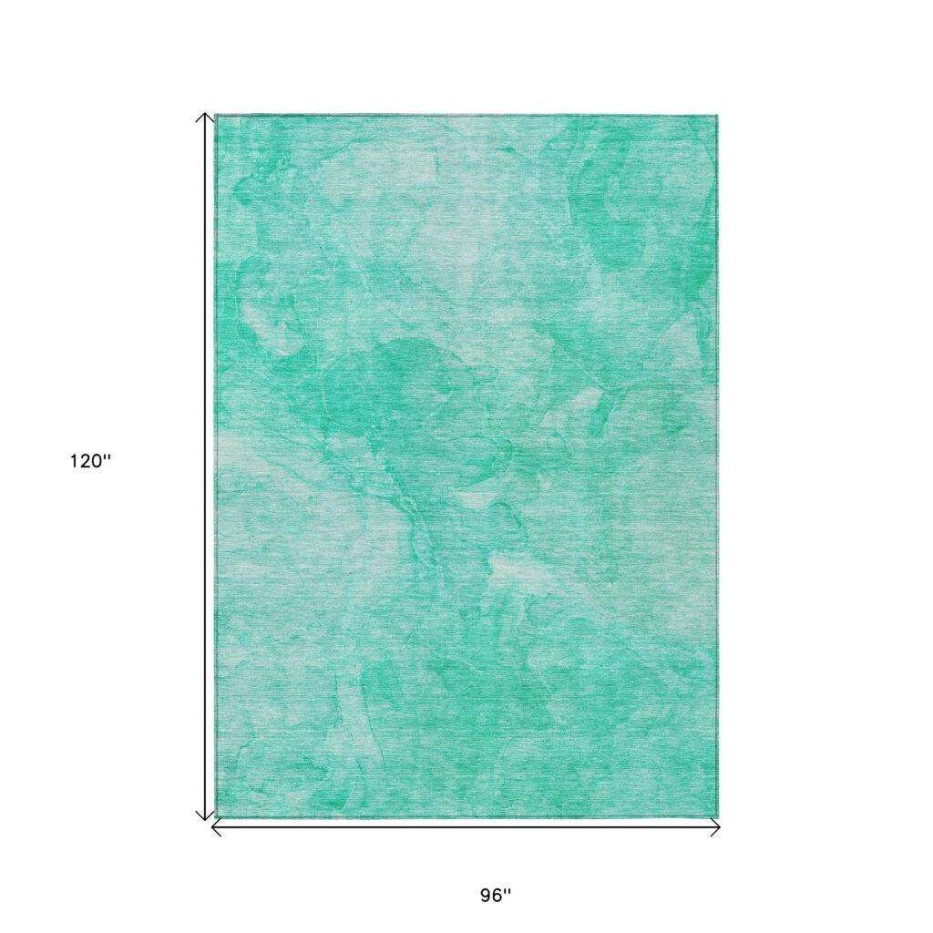 8' X 10' Teal Blue And Aqua Nautical Washable Indoor Outdoor Area Rug