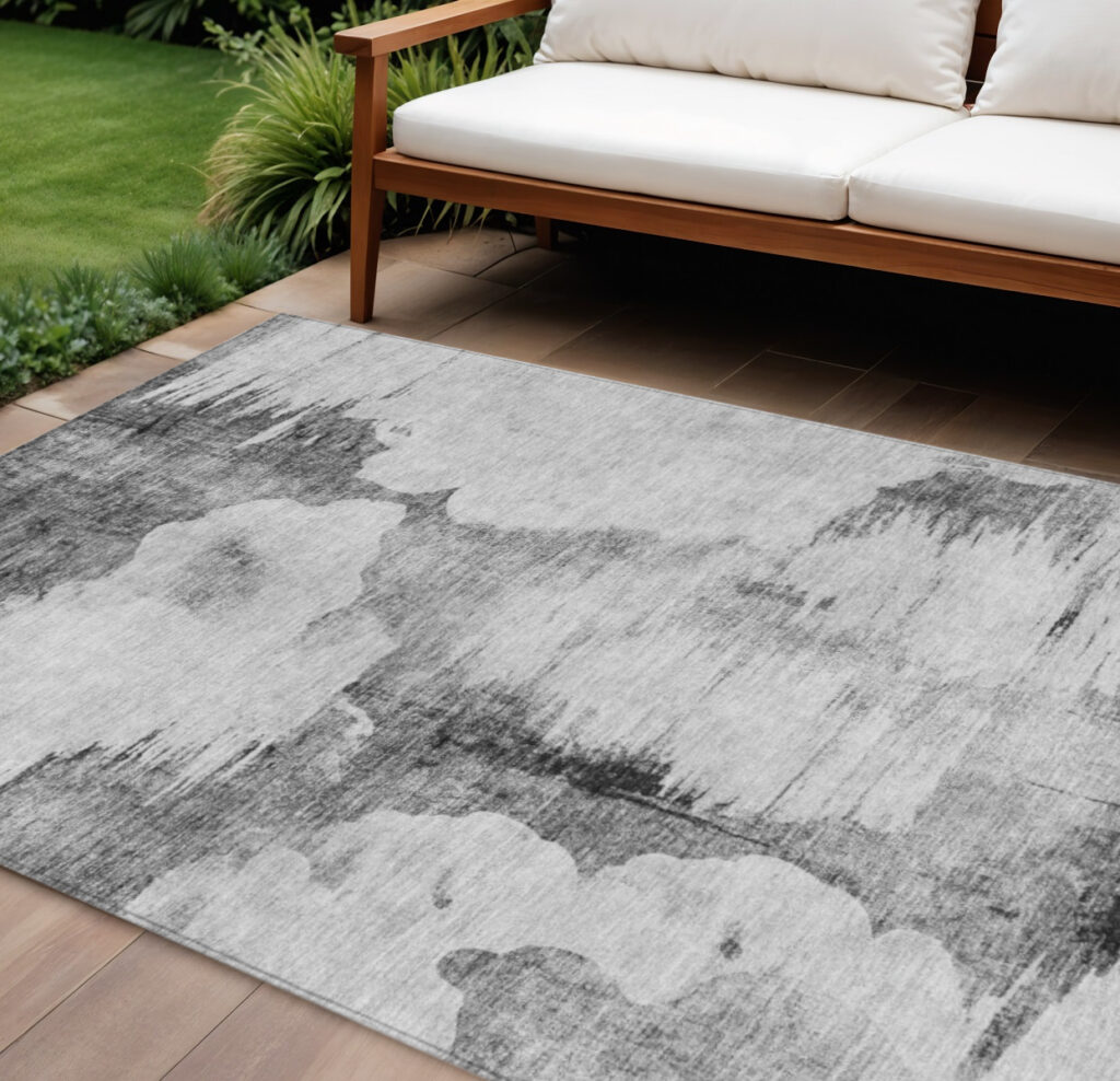 9' X 12' Gray Silver And Charcoal Abstract Washable Indoor Outdoor Area Rug