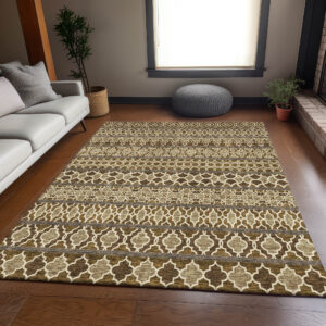 5' X 8' Brown And Taupe Quatrefoil Washable Indoor Outdoor Area Rug