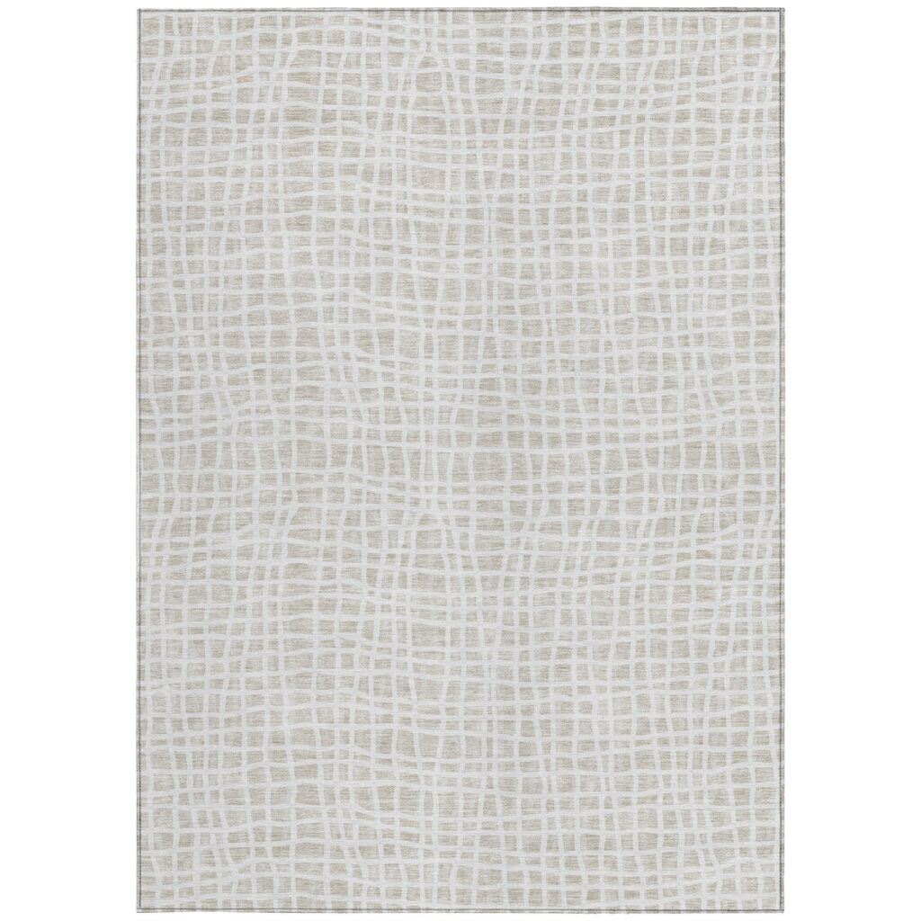 9' X 12' Ivory And Beige Striped Washable Indoor Outdoor Area Rug