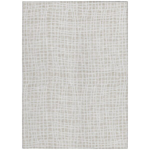 9' X 12' Ivory And Beige Striped Washable Indoor Outdoor Area Rug