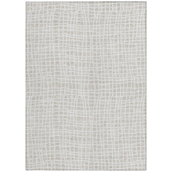 9' X 12' Ivory And Beige Striped Washable Indoor Outdoor Area Rug