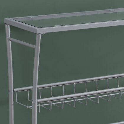 42" Clear And Silver Glass Console Table With Storage