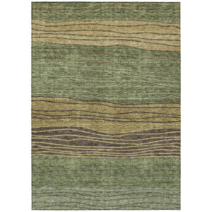 5' X 8' Olive Green And Chocolate Striped Washable Indoor Outdoor Area Rug