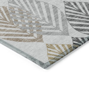 3' X 5' Silver Gray And Gold Floral Washable Indoor Outdoor Area Rug