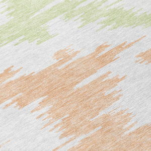 8' White Sky Blue And Artichoke Green Round Abstract Washable Indoor Outdoor Area Rug