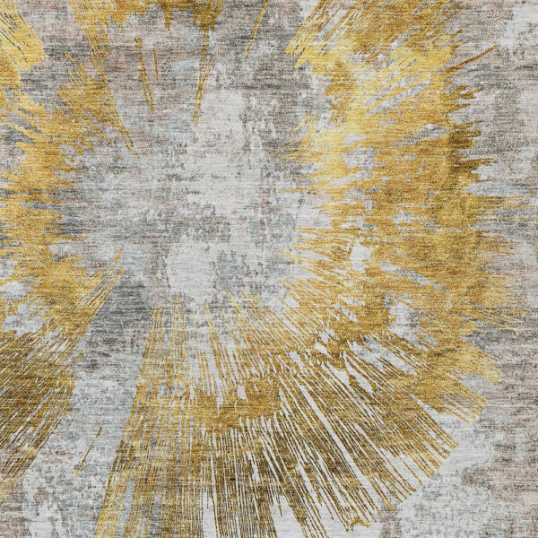 9' X 12' Gold Beige And Ivory Abstract Washable Indoor Outdoor Area Rug