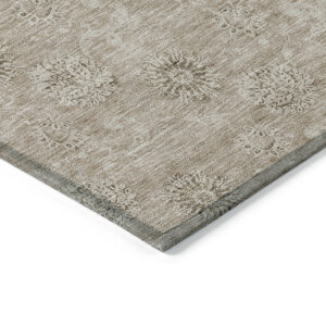 3' X 5' Khaki Beige And Tan Floral Washable Indoor Outdoor Area Rug