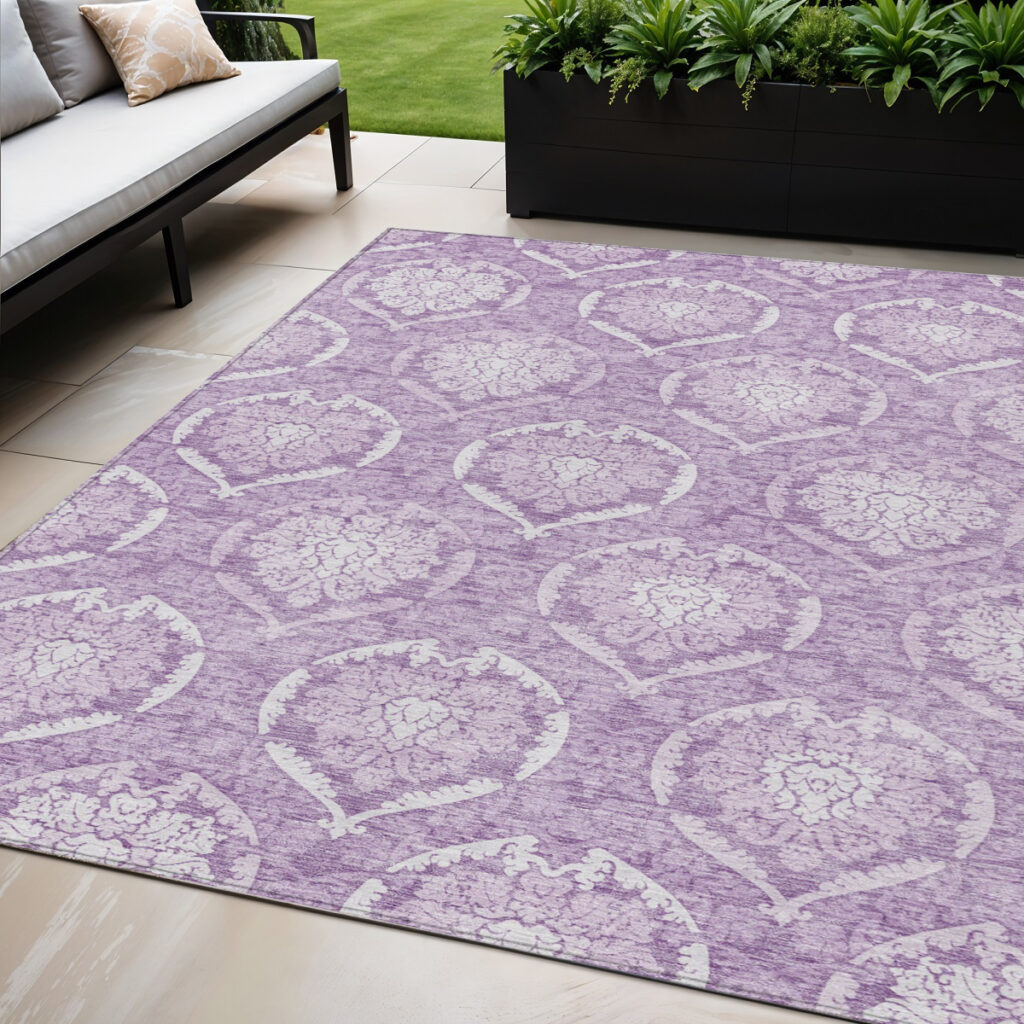 5' X 8' Plum Purple And Ivory Medallion Washable Indoor Outdoor Area Rug