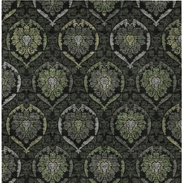 5' X 8' Green Gray And Charcoal Medallion Washable Indoor Outdoor Area Rug