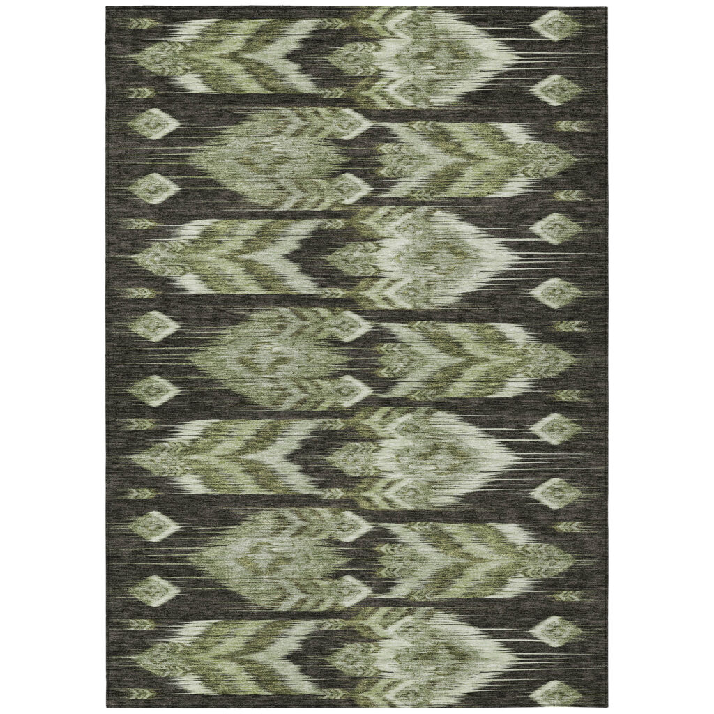 8' X 10' Olive Green And Artichoke Green Southwestern Washable Indoor Outdoor Area Rug