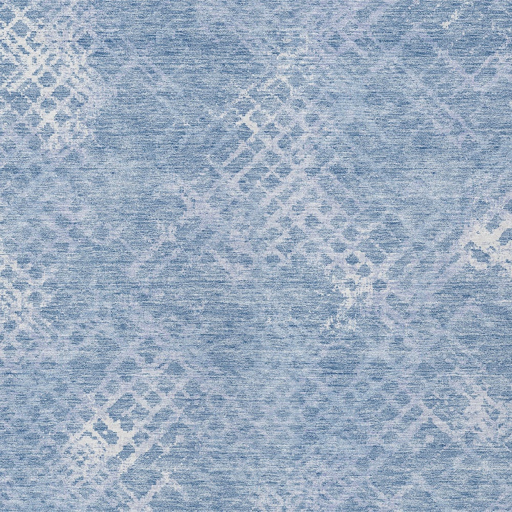 10' X 14' Sky Blue And Denim Blue Geometric Washable Indoor Outdoor Area Rug