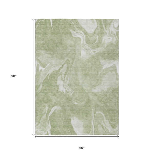 5' X 8' Artichoke Green Fern Green And Ivory Abstract Washable Indoor Outdoor Area Rug