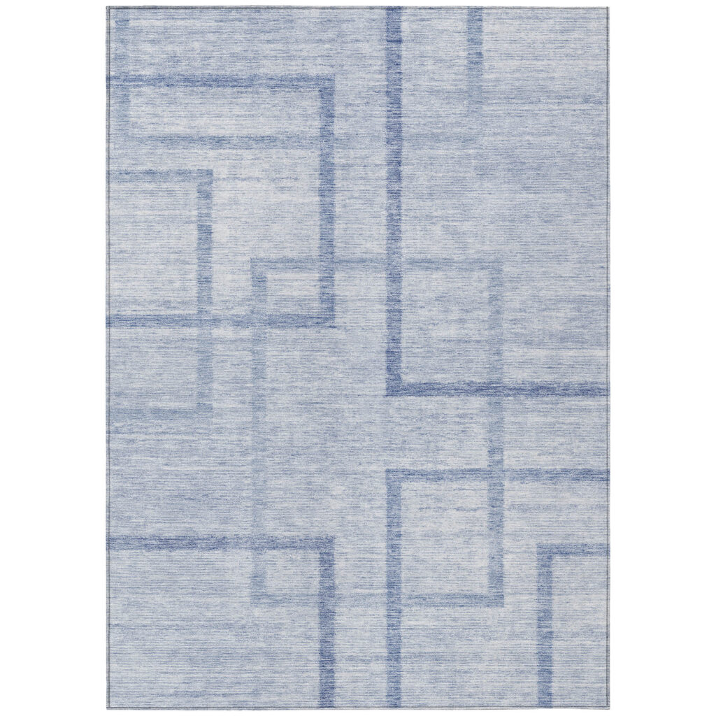 9' X 12' Sky Blue And Denim Blue Geometric Washable Indoor Outdoor Area Rug