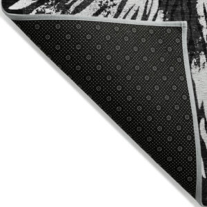 10' X 14' Black Charcoal And Ivory Abstract Washable Indoor Outdoor Area Rug