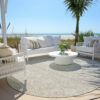 8' Beige Tan And Taupe Round Ombre Washable Indoor Outdoor Area Rug