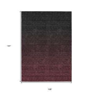 9' X 12' Merlot And Charcoal Abstract Washable Indoor Outdoor Area Rug