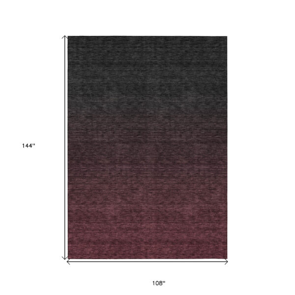 9' X 12' Merlot And Charcoal Abstract Washable Indoor Outdoor Area Rug