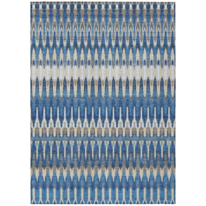 5' X 8' Navy Blue Denim Blue And Ivory Southwestern Washable Indoor Outdoor Area Rug
