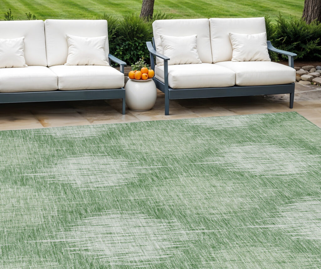 8' X 10' Mint Green And Fern Green Ikat Washable Indoor Outdoor Area Rug