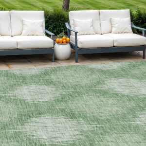 8' X 10' Mint Green And Fern Green Ikat Washable Indoor Outdoor Area Rug