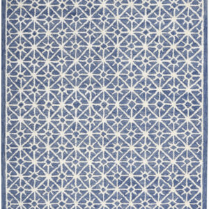 5' x 7' Blue and Off White Geometric Hand Tufted Area Rug