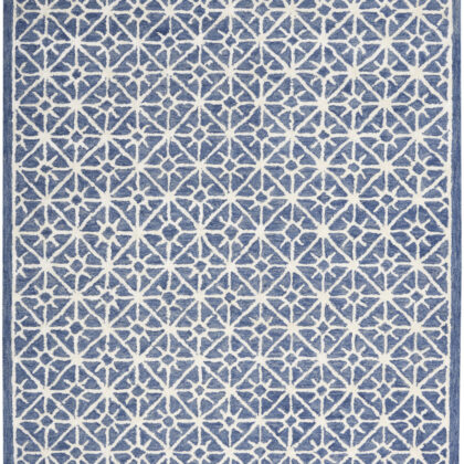 5' x 7' Blue and Off White Geometric Hand Tufted Area Rug