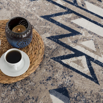 4’ X 6’ Beige And Blue Boho Chic Area Rug
