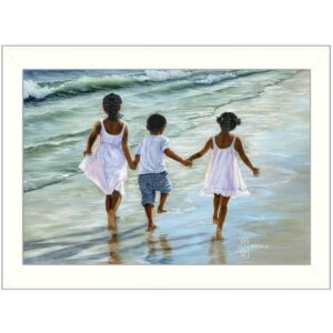 Running On The Beach 1 White Framed Print Wall Art