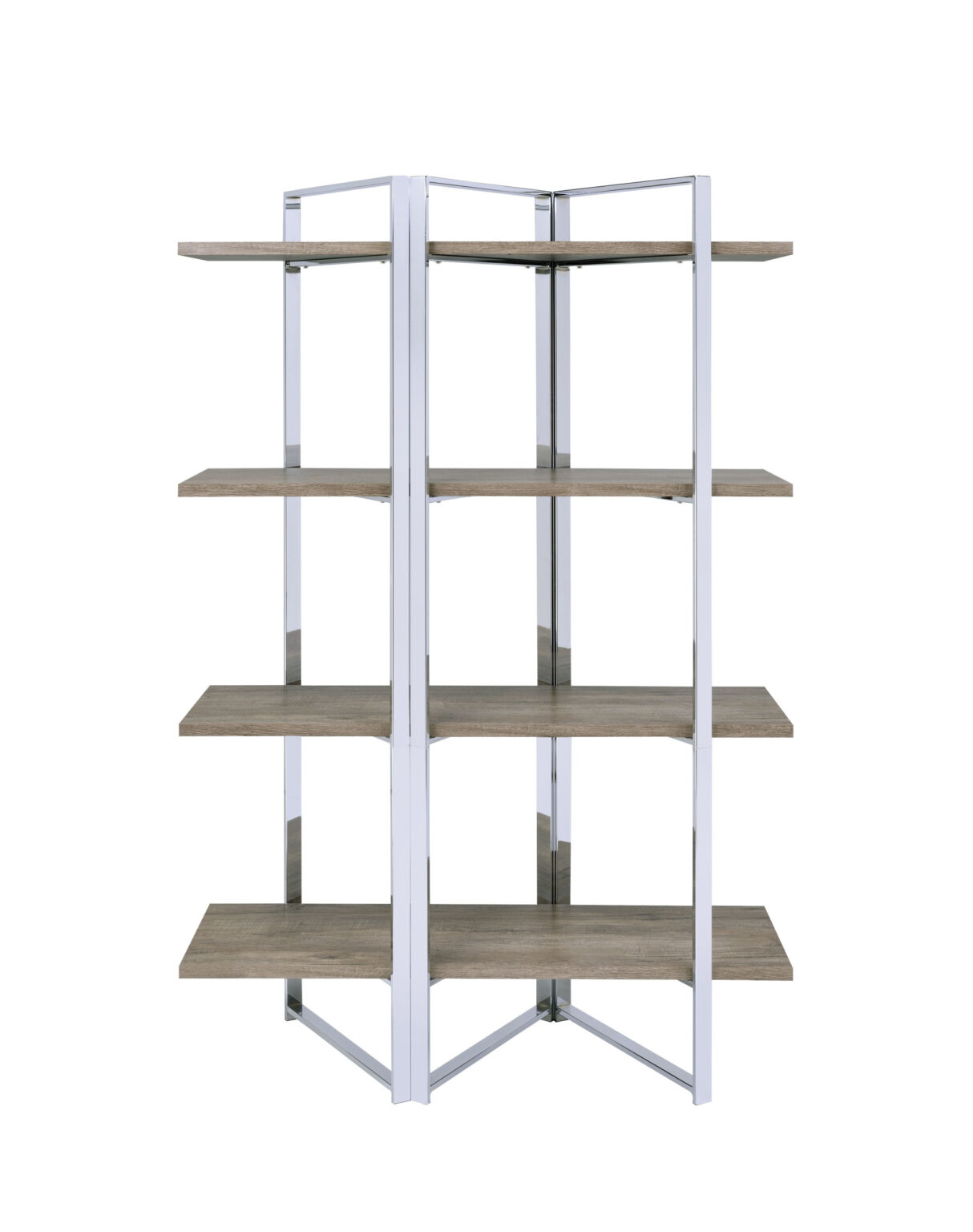 Brown And Silver Metal Four Tier Etagere Bookcase