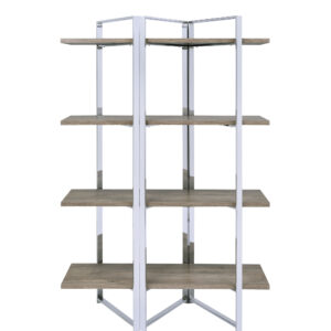 Brown And Silver Metal Four Tier Etagere Bookcase