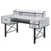 59" Antiqued White and Black Computer Desk With Five Drawers