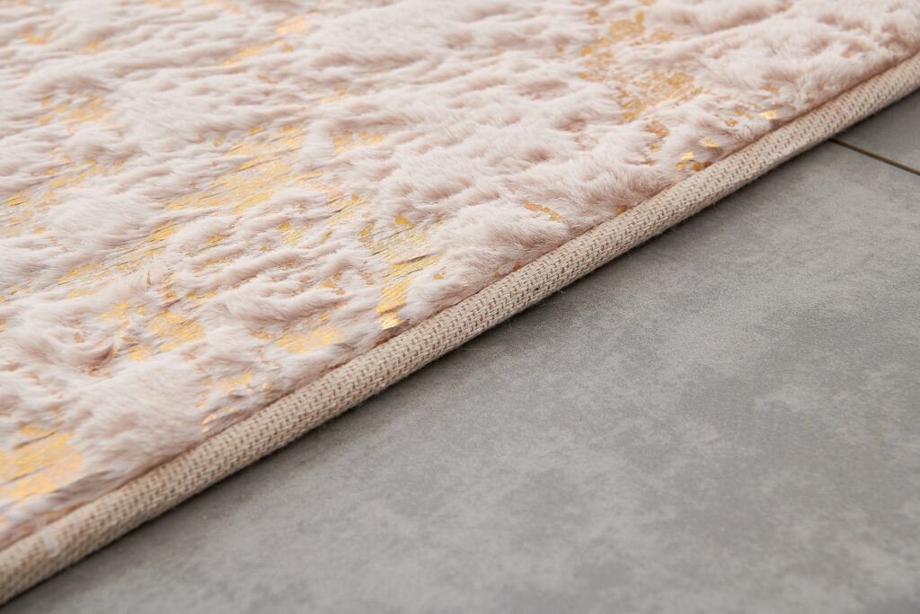 6' x 9' Pink and Gold Faux Fur Abstract Shag Non Skid Area Rug