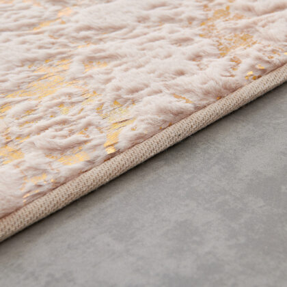 6' x 9' Pink and Gold Faux Fur Abstract Shag Non Skid Area Rug