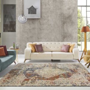 5' X 8' Multi Color Vintage Bordered Indoor Area Rug