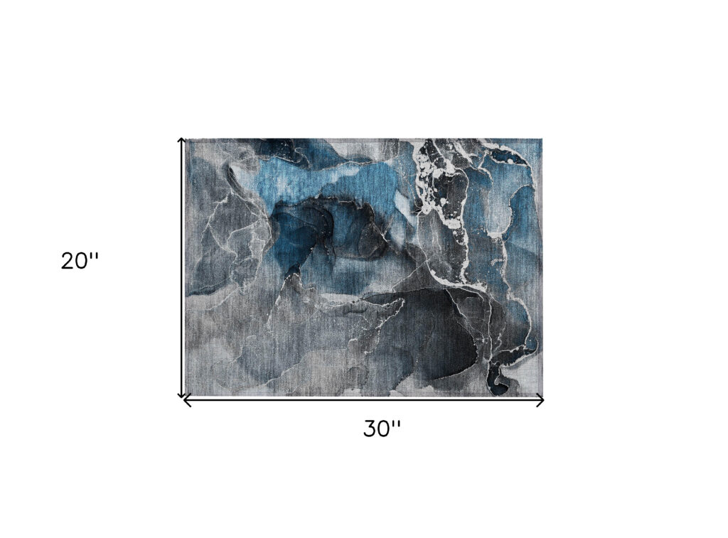 2' X 3' Ivory Blue and Gray Abstract Washable Non Skid Indoor Outdoor Area Rug