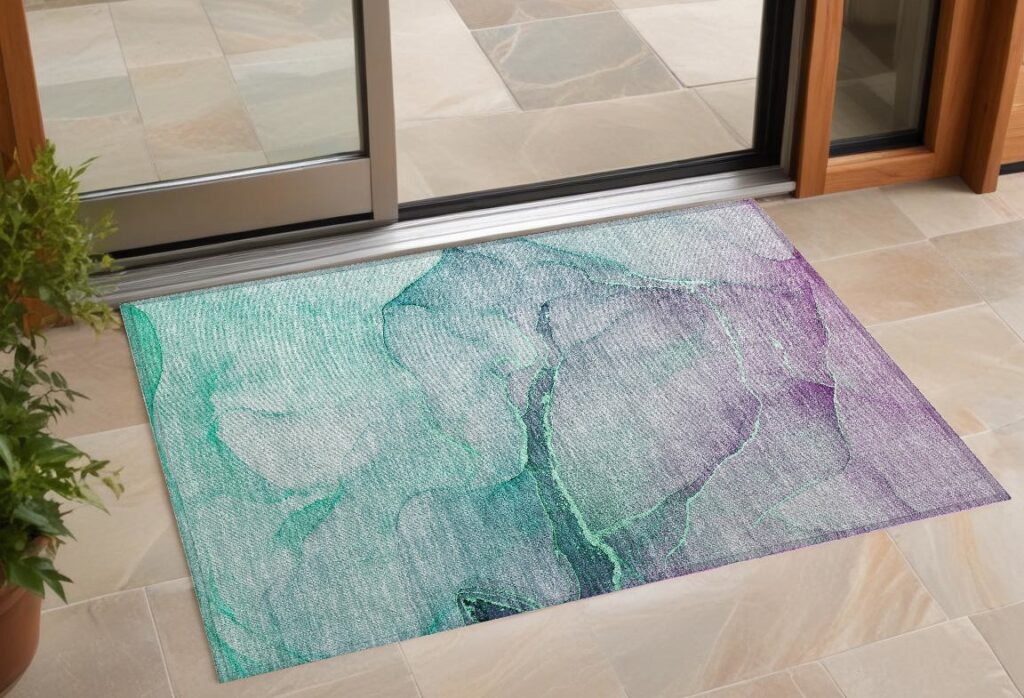 2' X 3' Green Abstract Washable Non Skid Indoor Outdoor Area Rug