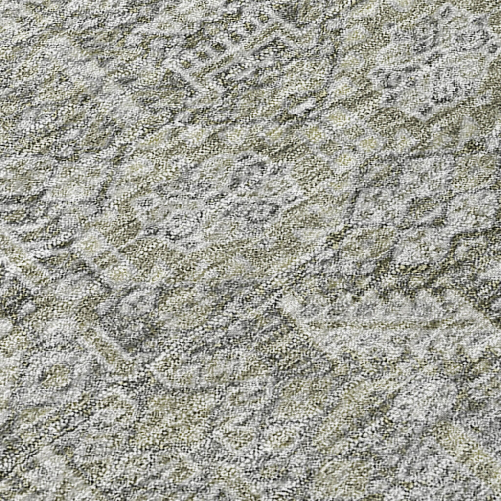 8' Runner Cream and Tan Floral Washable Non Skid Indoor Outdoor Runner Rug